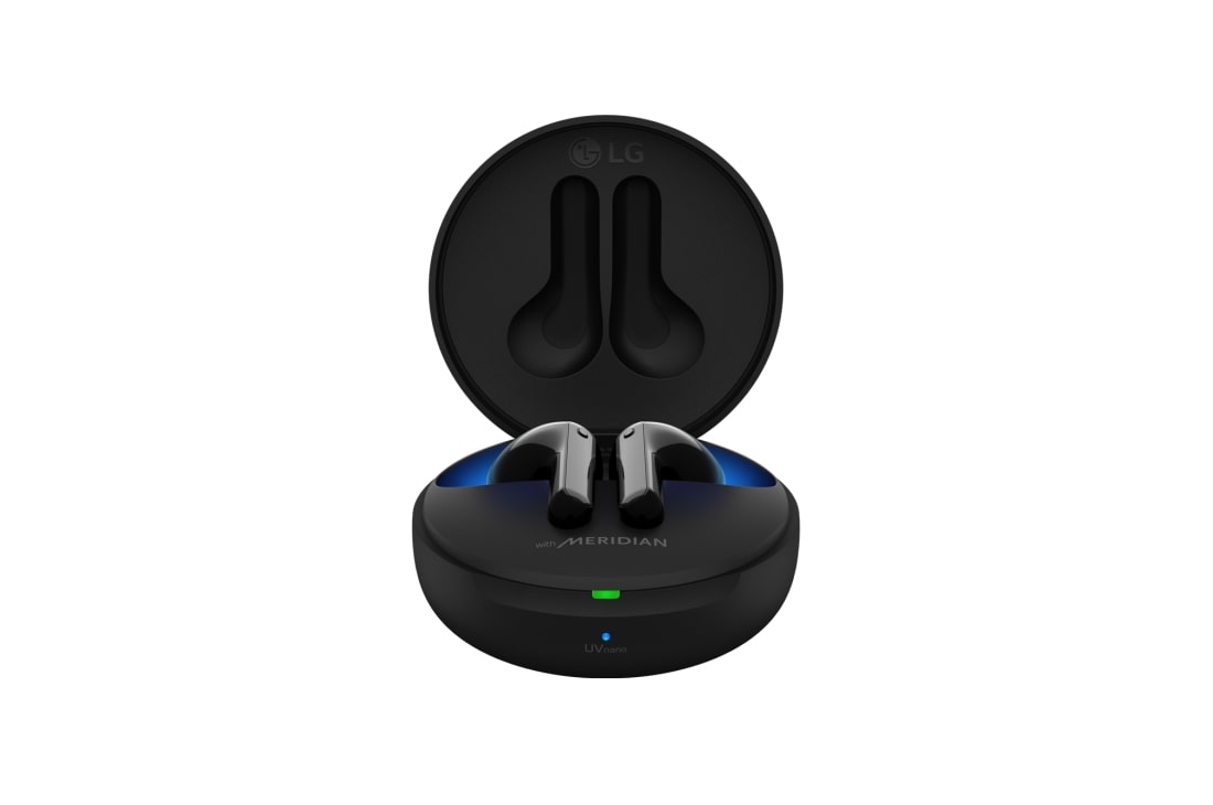 LG TONE Free FN7, Відкритий зарядний кейс з увімкненим декоративним підсвічуванням, вид спереду, HBS-FN7, thumbnail 6