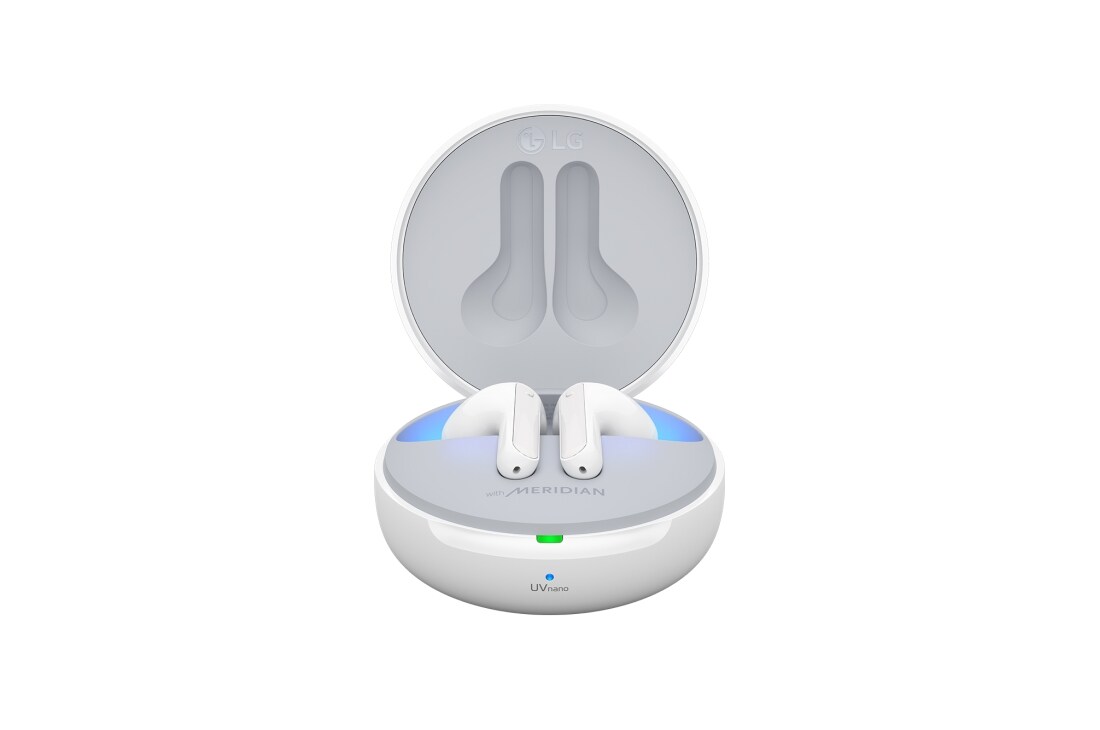 LG TONE Free FN7, Відкритий зарядний кейс з увімкненим декоративним підсвічуванням, вид спереду, HBS-FN7, thumbnail 6