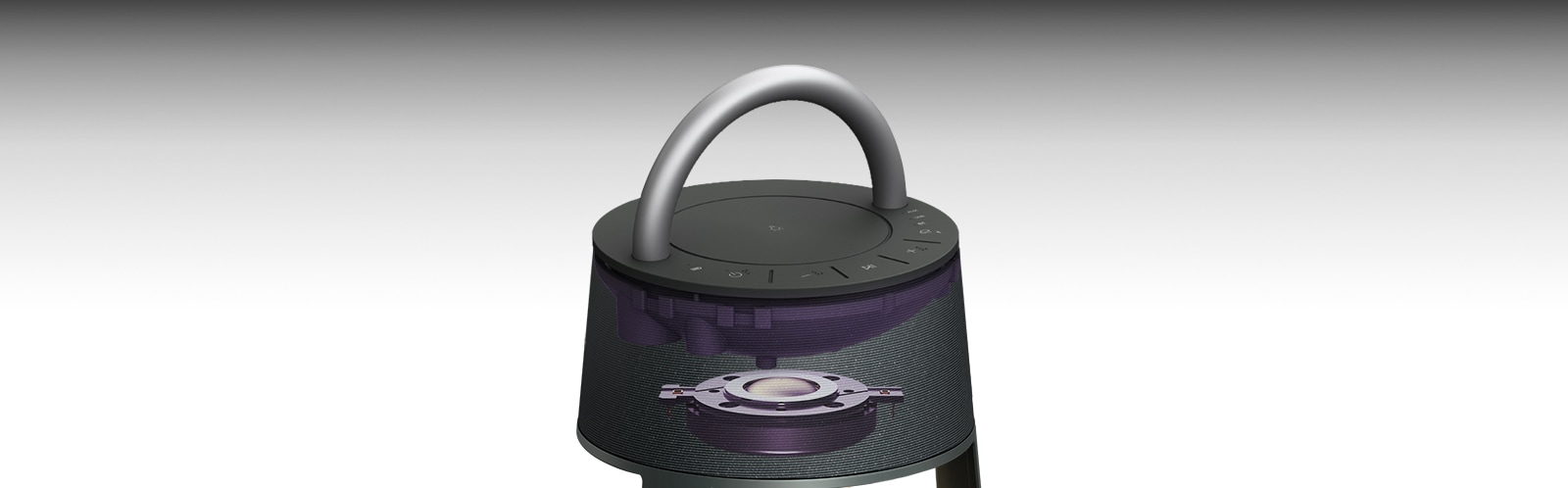 Зображення титанового високочастотного динаміка у верхній частині колонки XBOOM 360.