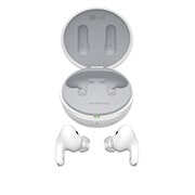 LG  TONE  Free  FP9W, Відкритий футляр, вид зверху, перед ним навушники, повернуті різними боками., TONE-FP9W, thumbnail 15