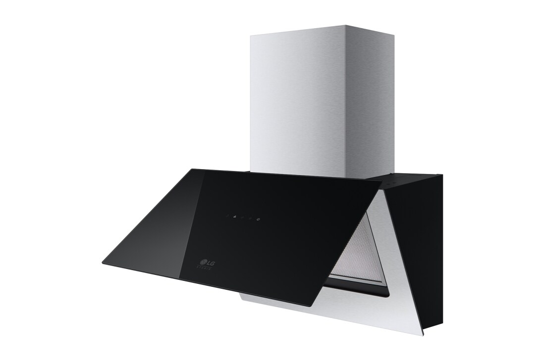 LG Декоративна витяжка LG Studio, 60 см, максимальна потужність 640 м3/г, очисний фільтр, LED підсвітка, Зображення відкритої витяжки з правого боку, HCEZM2427B2, thumbnail 5