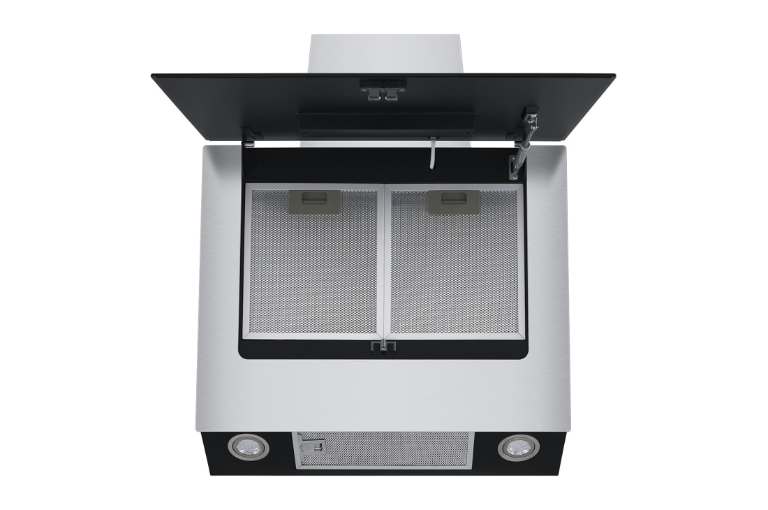 LG Декоративна витяжка LG Studio, 60 см, максимальна потужність 640 м3/г, очисний фільтр, LED підсвітка, Зображення відкритої витяжки на передньому плані, HCEZM2427B2, thumbnail 7