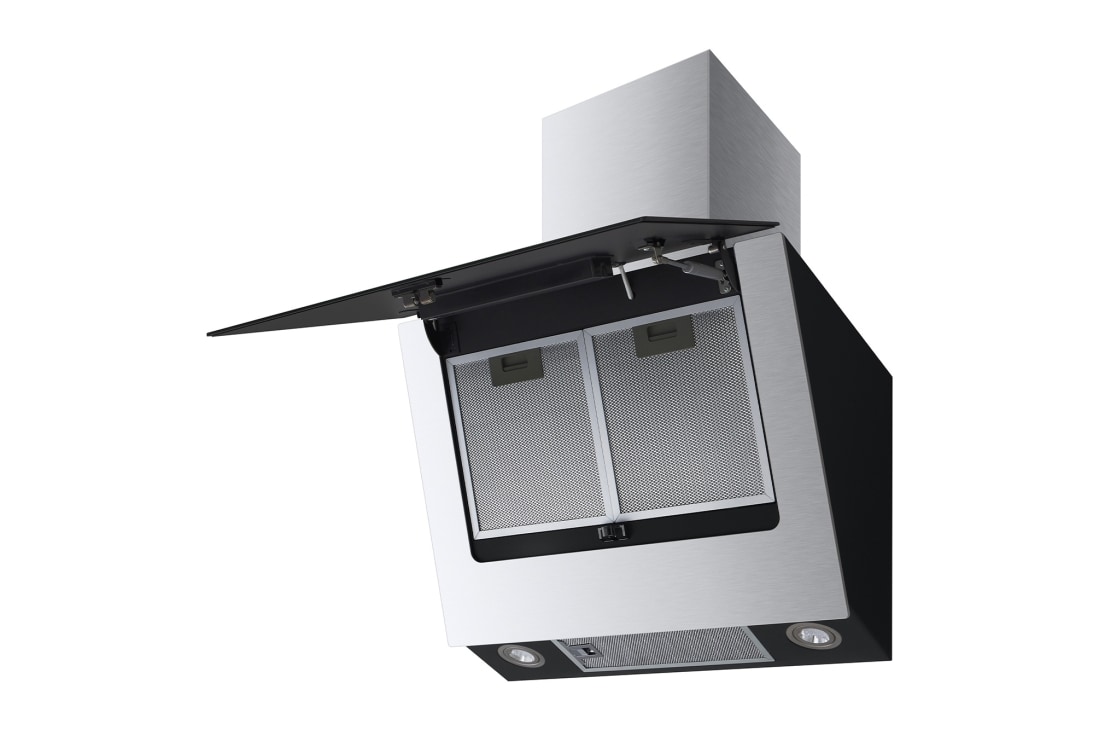 LG Декоративна витяжка LG Studio, 60 см, максимальна потужність 640 м3/г, очисний фільтр, LED підсвітка, Зображення відкритої витяжки з правого боку, HCEZM2427B2, thumbnail 11