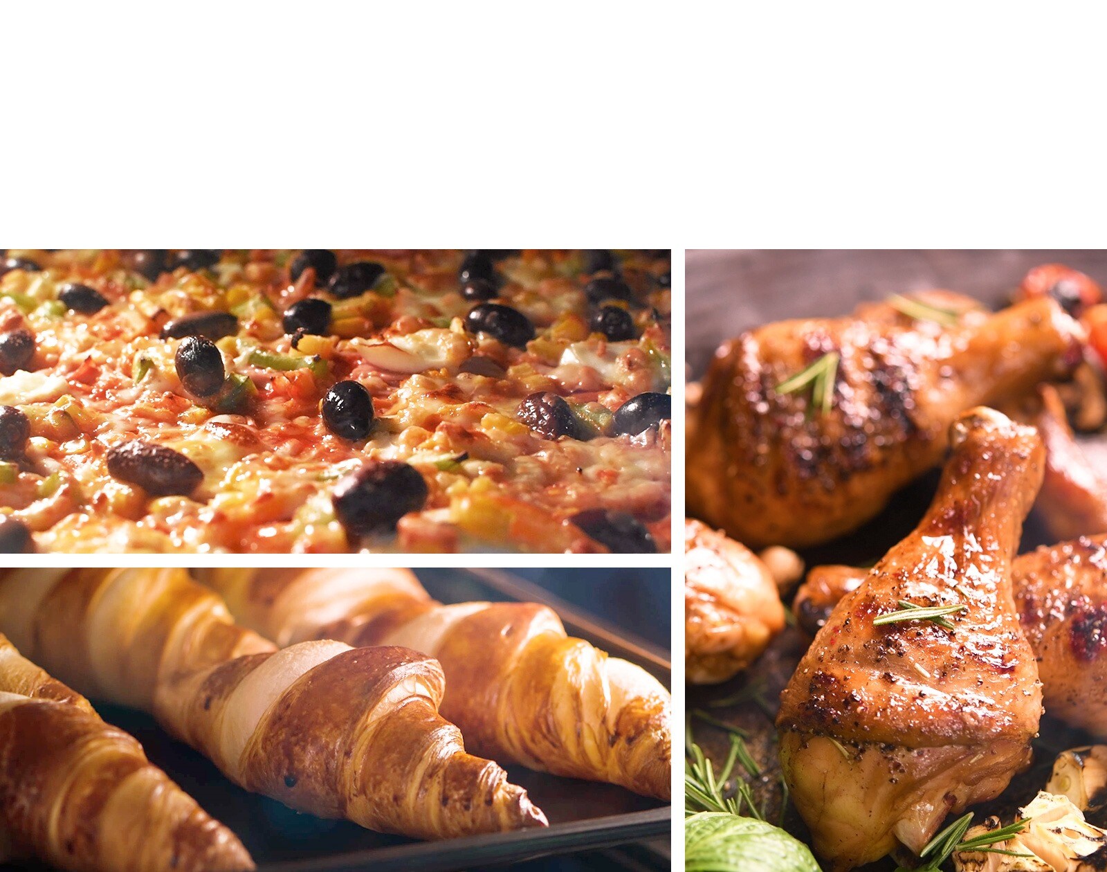 На зображені показано яку велику кількість режимів має духова шафа, ви можете приготувати безліч страв, серед яких піца, випікання хліба чи булочок або смаження курки.