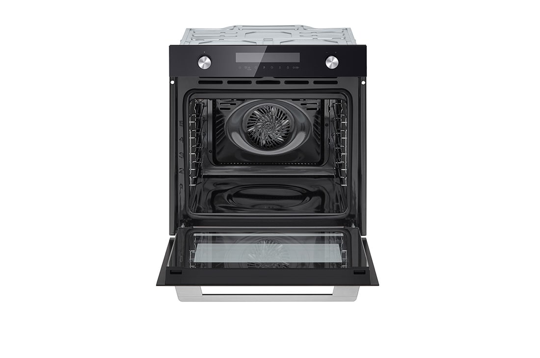 LG Вбудована духова шафа, 72 л., великий об'єм, рівномірне приготування,  багато режимів приготування, Зображення відкритої духової шафи спереду з увімкненою підсвіткою 3, WSEZM7225B1, thumbnail 4