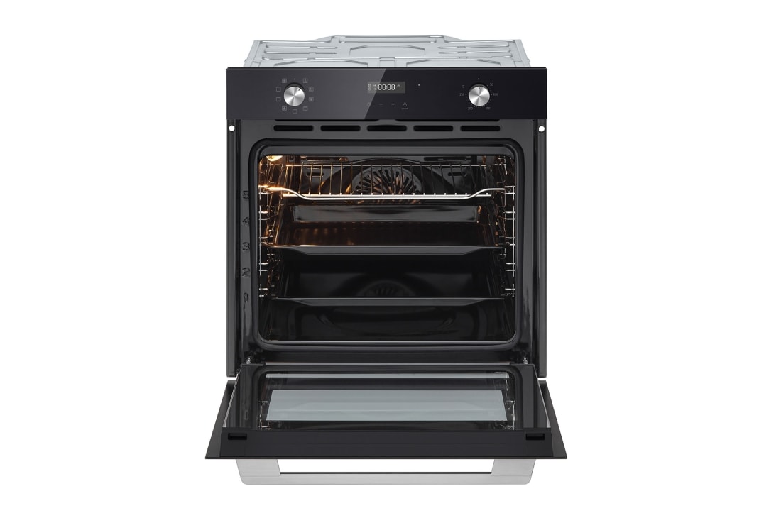 LG Вбудована духова шафа, 72 л., великий об'єм, рівномірне приготування,  багато режимів приготування, Зображення відкритої духової шафи спереду з увімкненою підсвіткою 1, WSEZ7213B, thumbnail 2