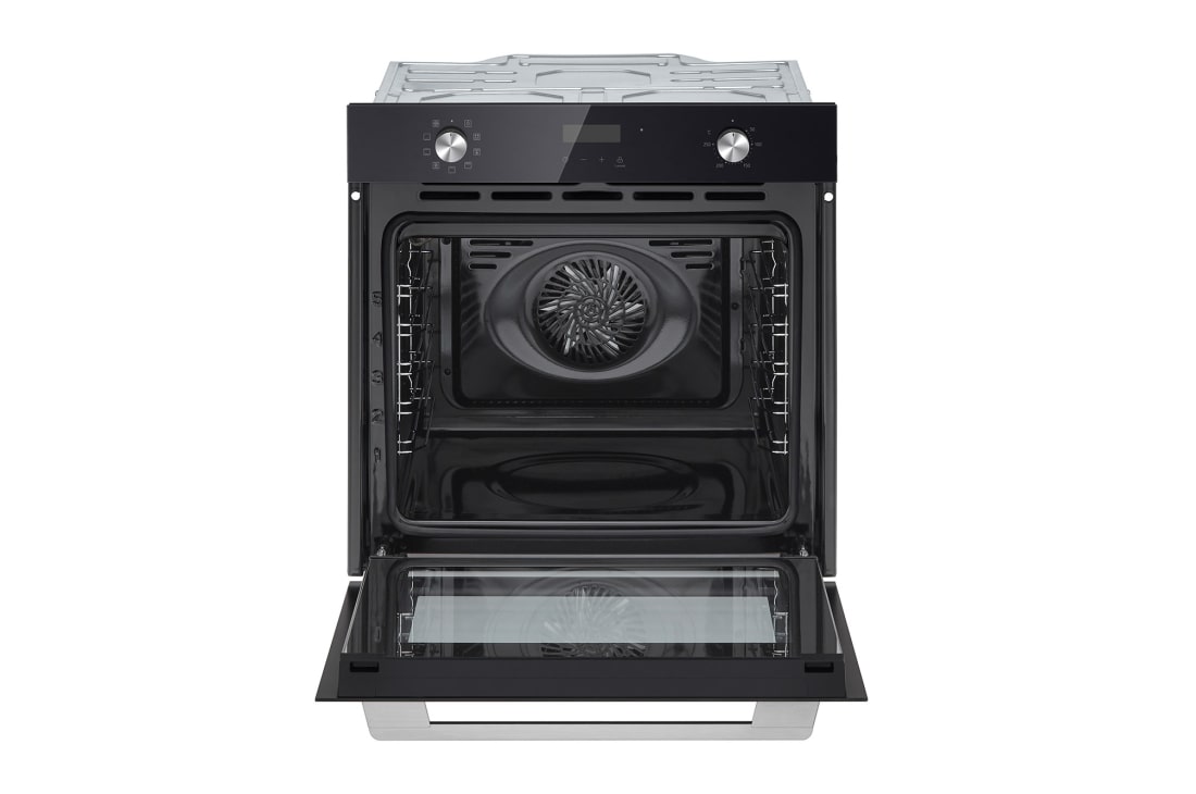 LG Вбудована духова шафа, 72 л., великий об'єм, рівномірне приготування,  багато режимів приготування, Зображення відкритої духової шафи спереду з увімкненою підсвіткою 2, WSEZ7213B, thumbnail 3