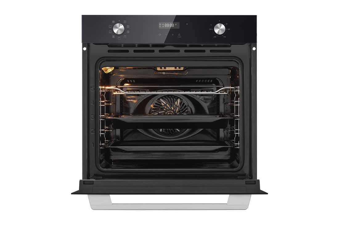LG Вбудована духова шафа, 72 л., великий об'єм, рівномірне приготування,  багато режимів приготування, Зображення відкритої духової шафи спереду з увімкненою підсвіткою 3, WSEZ7213B, thumbnail 4