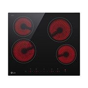 LG Вбудована електрична поверхня, 60см, таймер приготування, сеносрне керування, чорна, Зображення з увімкненою підсвіткою зверху, CBEZD2414B, thumbnail 2