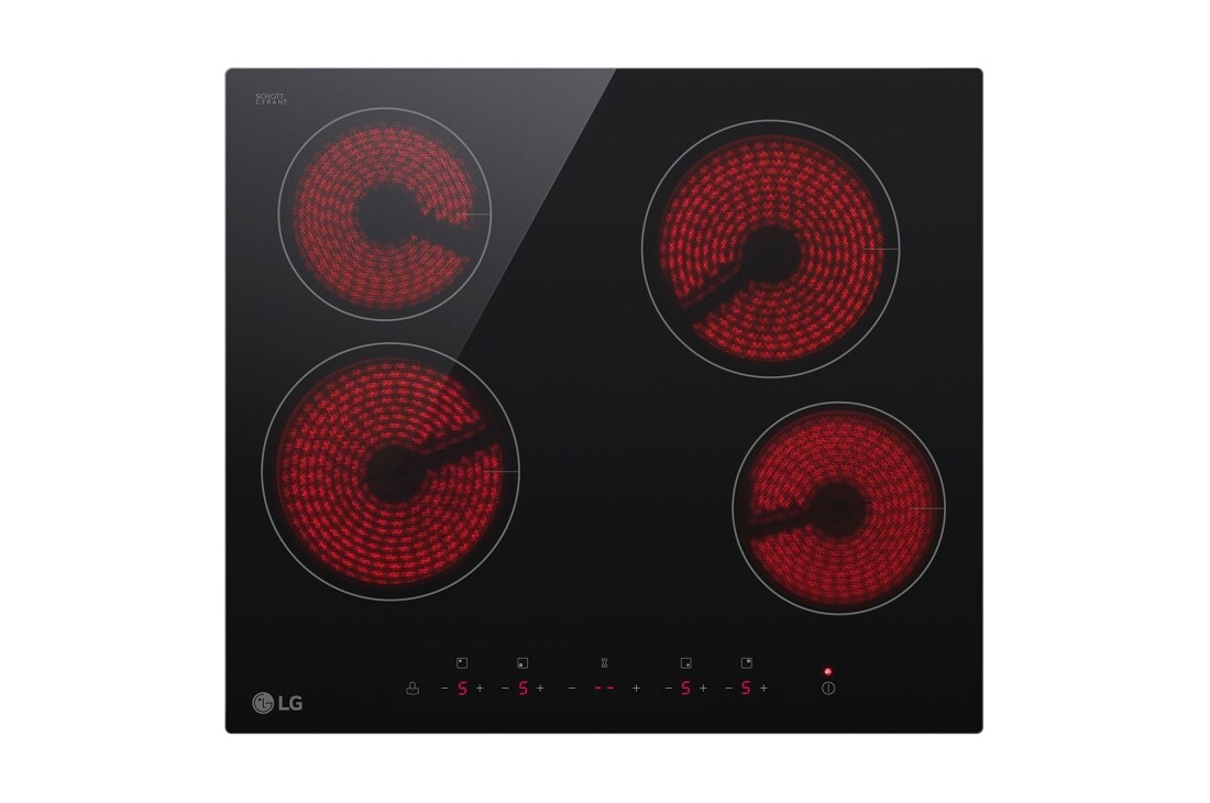 LG Вбудована електрична поверхня, 60см, таймер приготування, сеносрне керування, чорна, Зображення з увімкненою підсвіткою зверху, CBEZD2414B, thumbnail 2