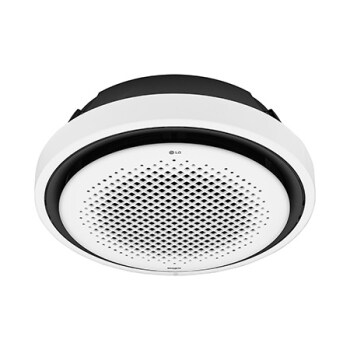 LG Round Cassette, внутрішній блок, 24&nbsp;кБТО має багато отворів у центрі ідеально круглого кола, а краї чорні й облямовані смужками.1