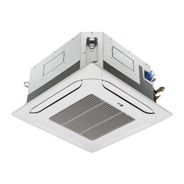 LG Ceiling Cassette ARNU12GTRB4 складається із сірої верхньої частини й білої нижньої частини. Унизу розташовані вентилятори в чотирьох напрямках, щоб повітря могло циркулювати.2