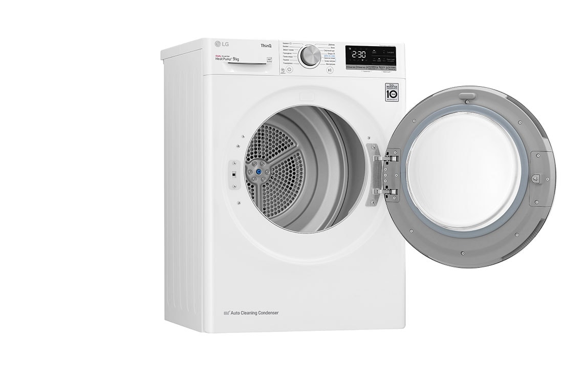 LG Стандартна сушильна машина | Тепловий насос | Автоочищення конденсатора | 9 кг, Вигляд на дверцята, відкриті ліворуч , DC90V5V0W, thumbnail 12