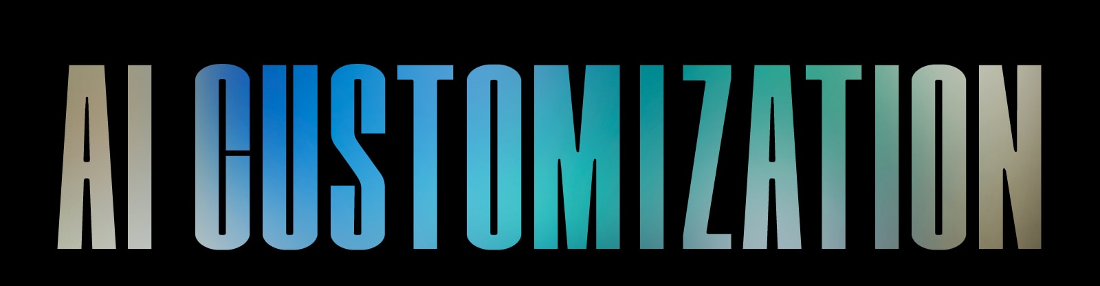 На чорному тлі написано "НАЛАШТУВАННЯ ШІ" жирним шрифтом і великими літерами з градієнтною кольоровою схемою від світло-сірого ліворуч до відтінків синього та зеленого праворуч.