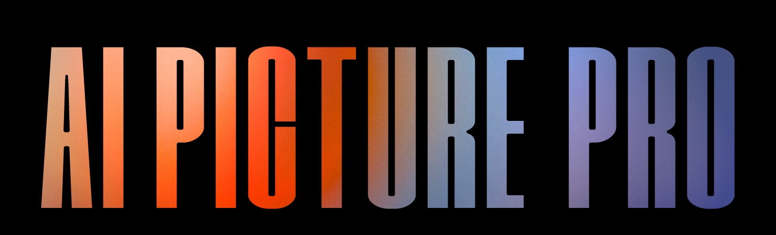 На чорному тлі написано AI PICTURE PRO жирним шрифтом і великими літерами з градієнтною кольоровою схемою від помаранчевого ліворуч до рожевого та синього праворуч.