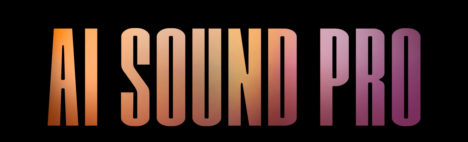 На чорному тлі написано AI SOUND PRO жирним шрифтом і великими літерами з градієнтною кольоровою схемою від помаранчевого та коричневого ліворуч до рожевого та фіолетового праворуч.