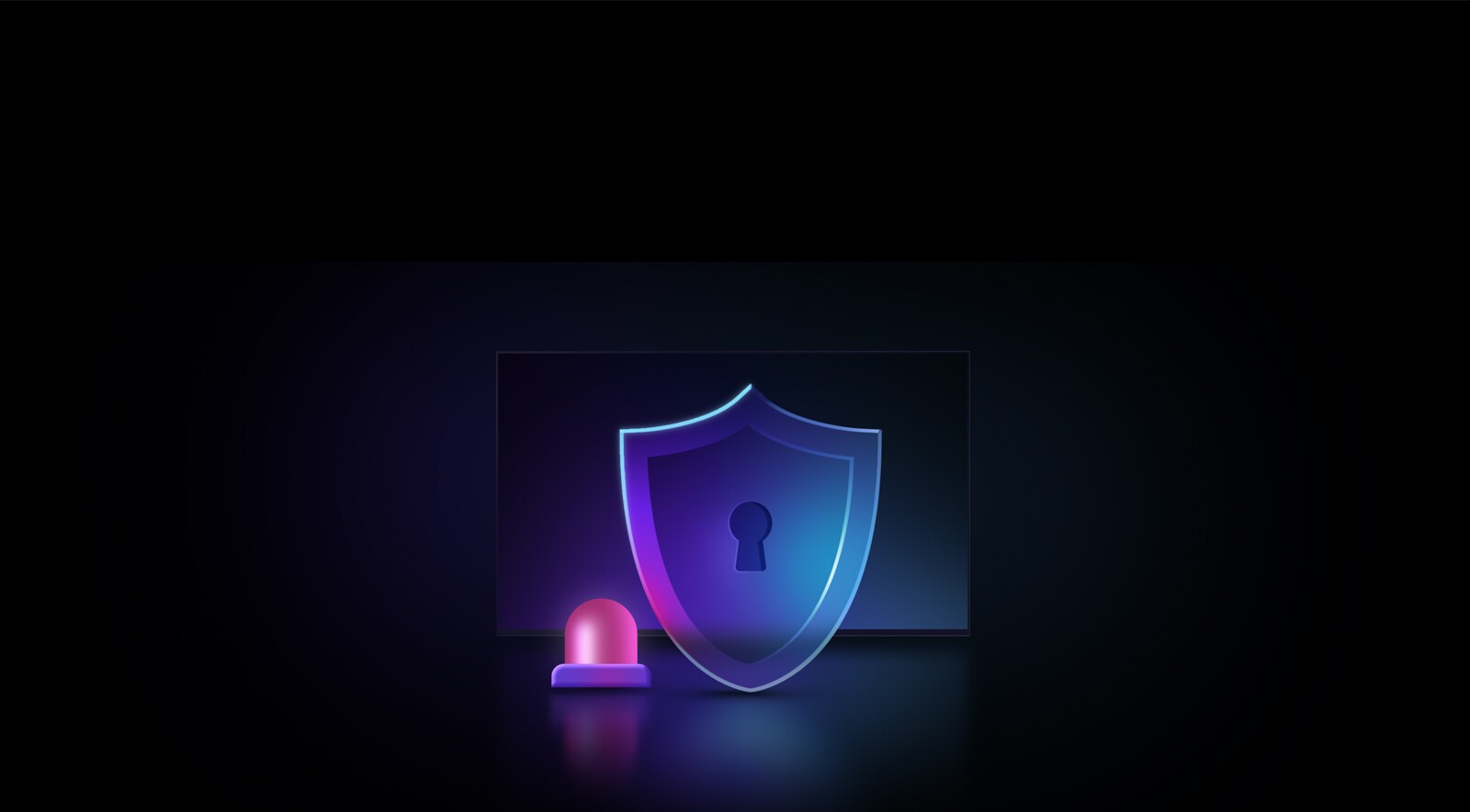 Неонова графіка на чорному тлі. Захист установлення показує неоновий щит поруч із маленькою неоновою сиреною. 