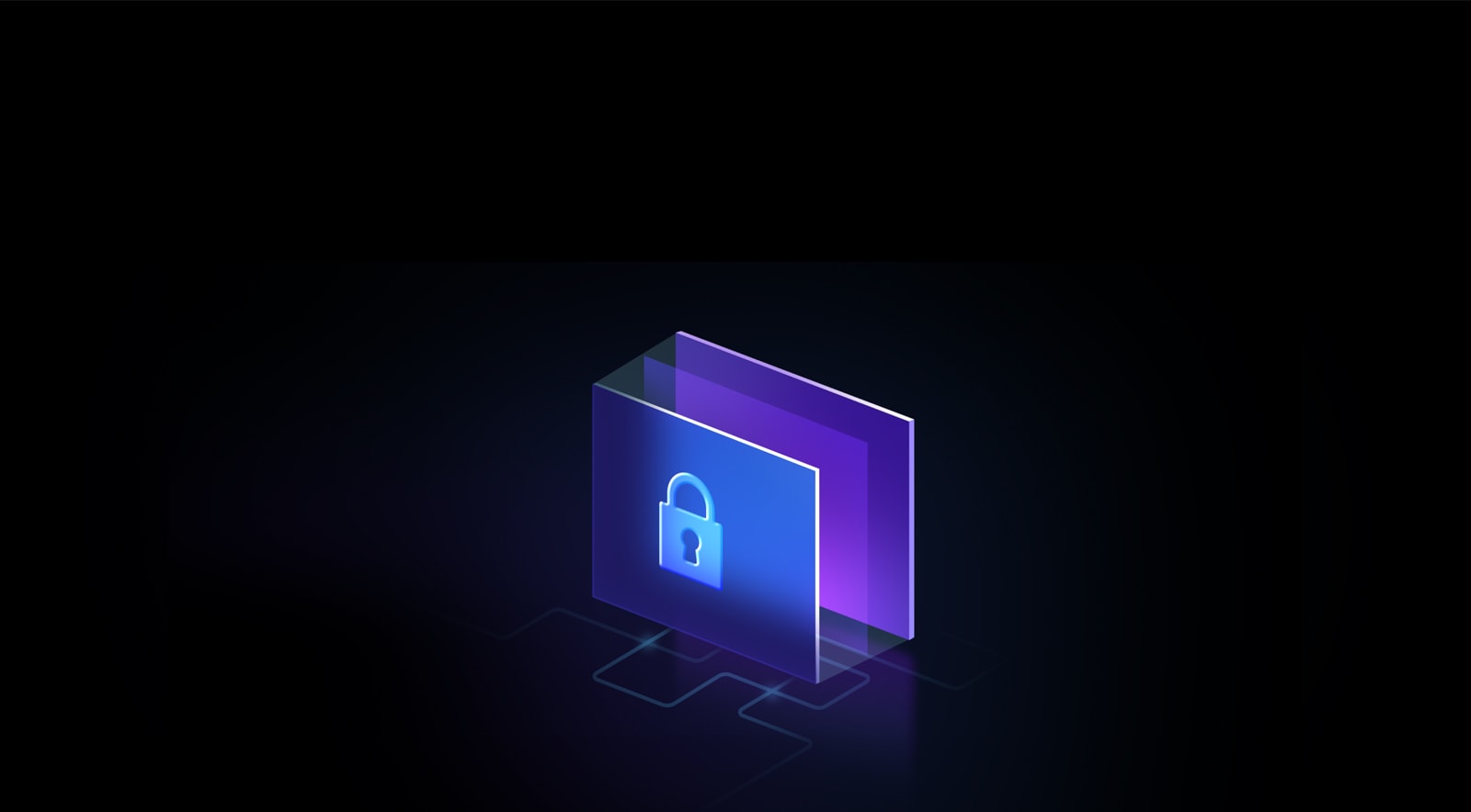 Неонова графіка на чорному тлі. Шифрування мережі показує неонове зображення картотеки з навісним замком.