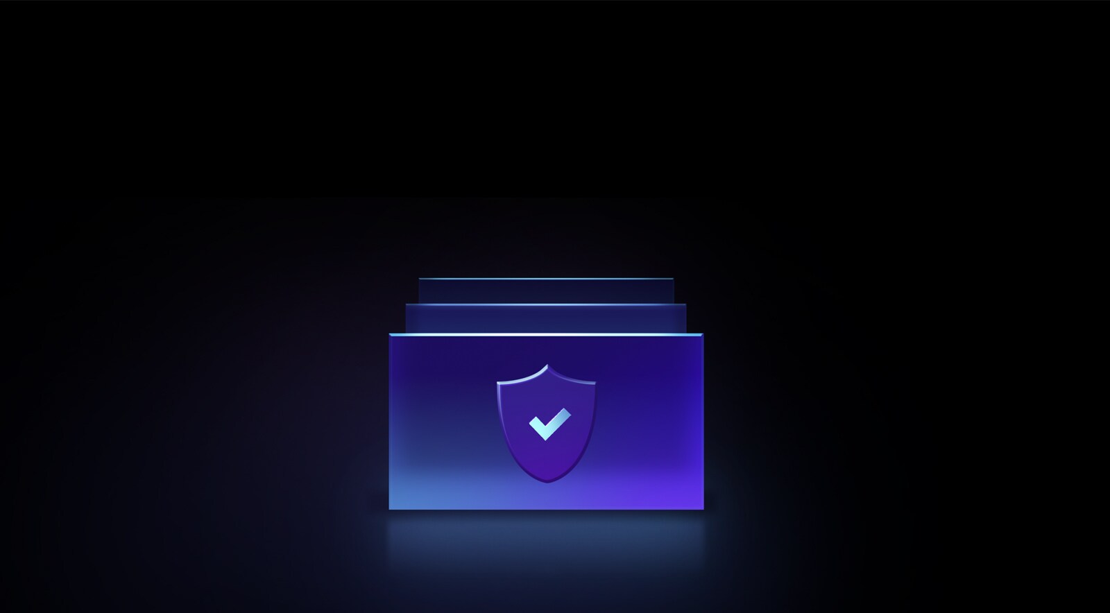 Неонова графіка на чорному тлі. Багаторівнева безпека показує щит із галочкою всередині горизонтального прямокутника та ще два прямокутники позаду.