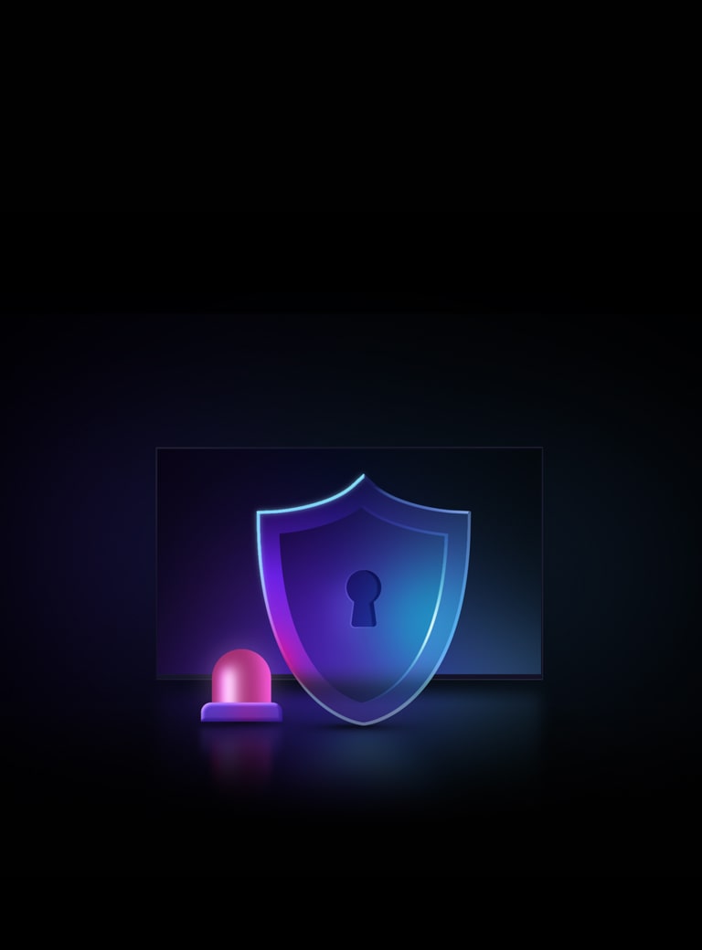 Неонова графіка на чорному тлі. Захист установлення показує неоновий щит поруч із маленькою неоновою сиреною. 