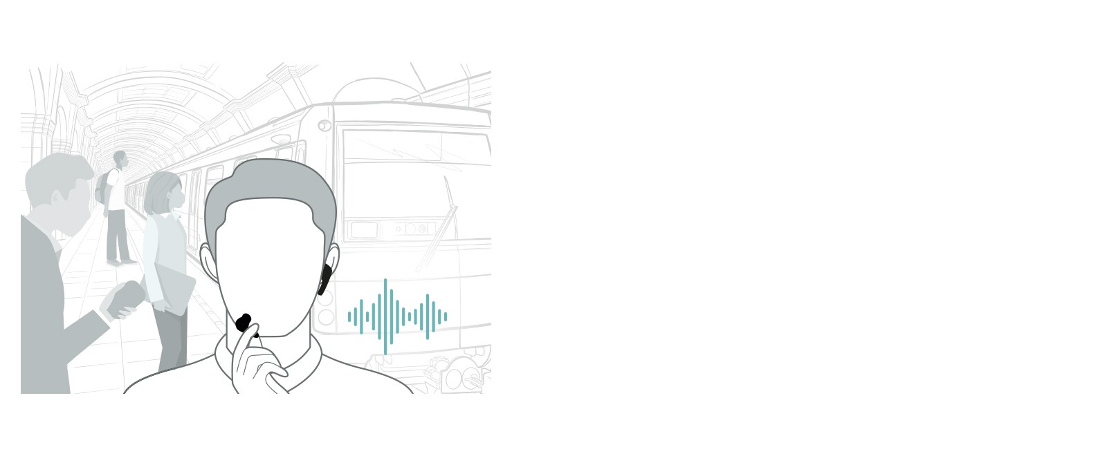 Малюнок особи в метро, що, телефонуючи, говорить у навушник.