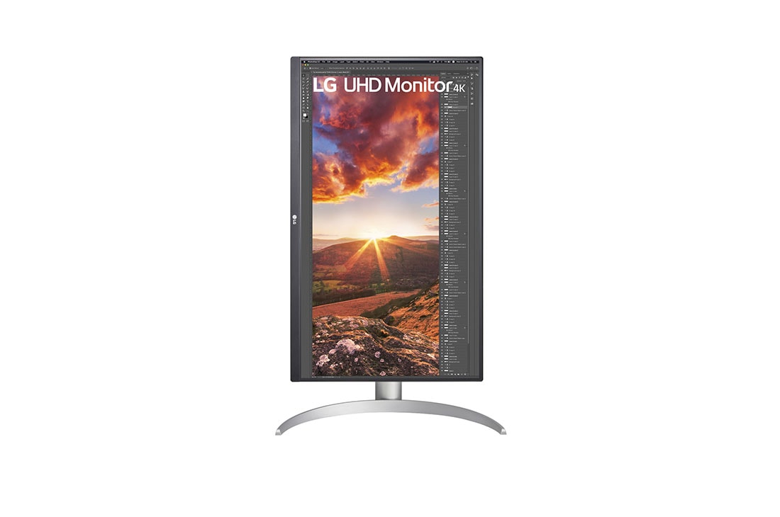 LG 27'' 4K UltraFine™ IPS монітор з підтримкою VESA DisplayHDR 400, front view with the display pivoting 90 degrees in a portrait view, 27UP850N-W, thumbnail 10