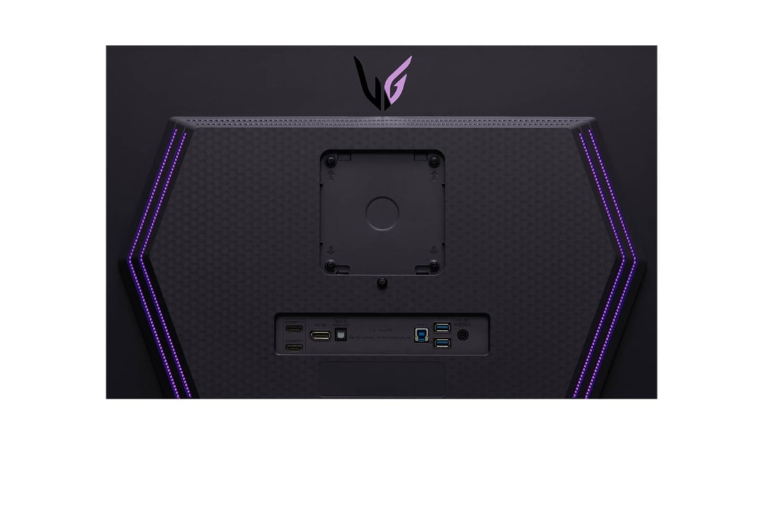 LG 27-дюймовий ігровий монітор UltraGear™ OLED | DisplayHDR True Black 400, 240 Гц, 0,03 мс (GtG), close-up view of ports with lights on, 27GS95QE-B, thumbnail 12