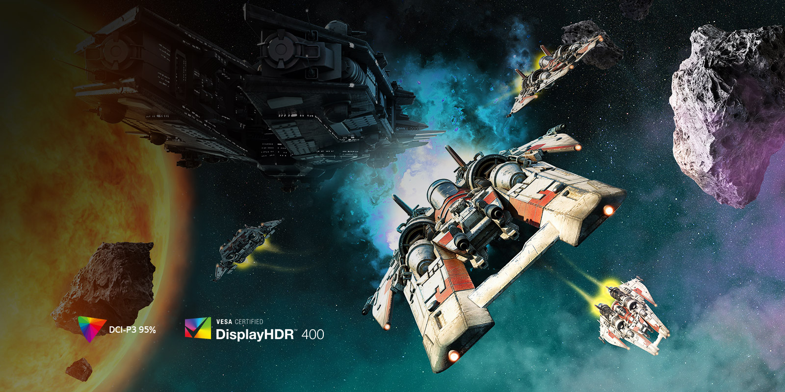 Демонстрація космічних кораблів у відкритому космосі. Зображення чітке та яскраве.