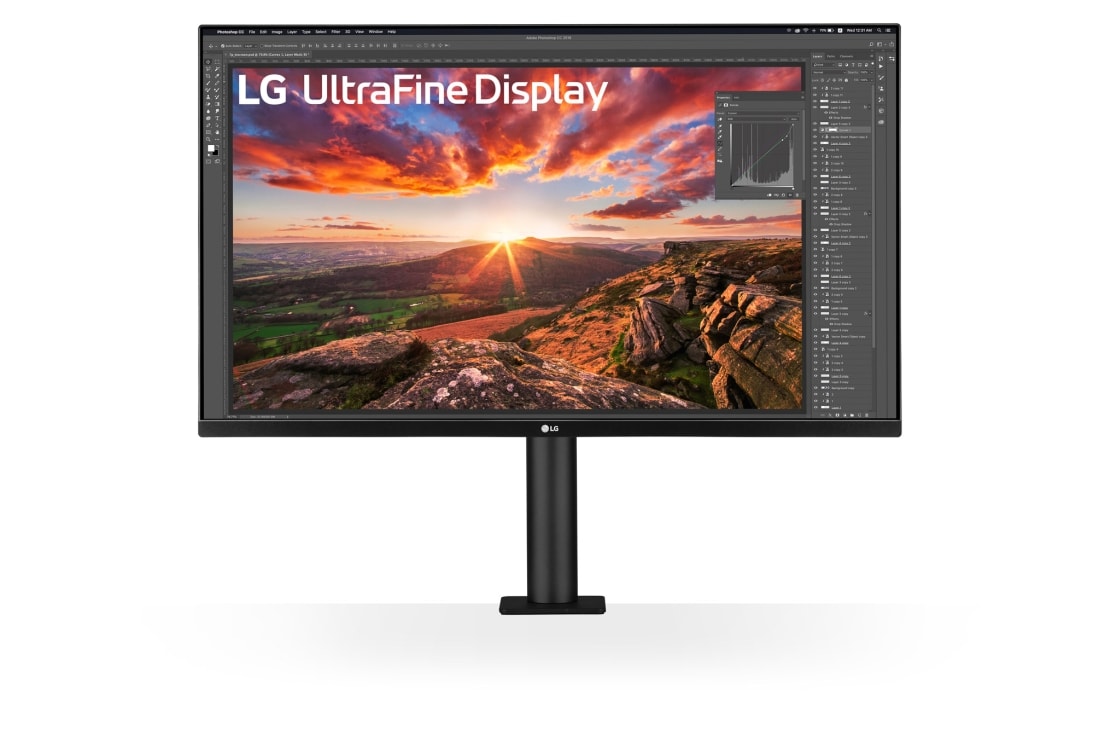 LG 31.5'' UHD 4K Ergo IPS Монітор LG UltraFine з USB-C, front view with the monitor arm on the center, 32UN880K-B, thumbnail 2