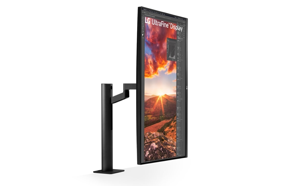 LG 31.5'' UHD 4K Ergo IPS Монітор LG UltraFine з USB-C, perspective view with the display pivoting 90 degrees, 32UN880K-B, thumbnail 10