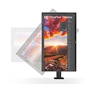 LG 31.5'' UHD 4K Ergo IPS Монітор LG UltraFine з USB-C, front view with the display pivoting 90 degrees, 32UN880K-B, thumbnail 7