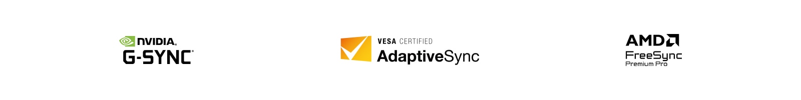Логотипи NVIDIA G-SYNC, VESA AdaptiveSync та AMD FreeSync Premium.