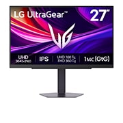 LG 27-дюймовий ігровий монітор LG UltraGear™, 180 Гц, 4K UHD з Подвійним режимом роботи, DCI-P3 95% (тип.), VESA DisplayHDR™ 400, 1 мс GtG, HDMI 2.1, front view, 27G810A-B, thumbnail 1