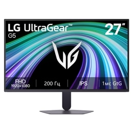 This image shows the front view of the LG UltraGear G5 25-inch gaming monitor, featuring IPS display with FHD (1920×1080) resolution, a 200Hz refresh rate, and 1ms (GtG) response time, emphasizing fas2