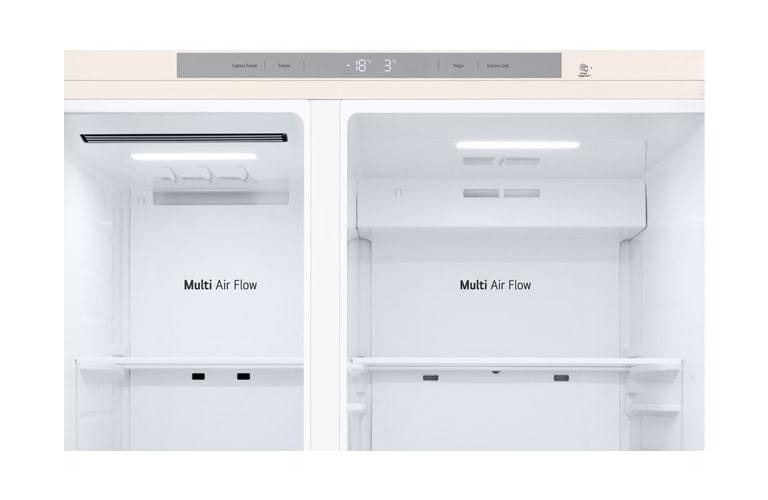 Показано детально внутрішнє оздоблення холодильника, а саме верхню стінку із елементом LED-підсвічування.