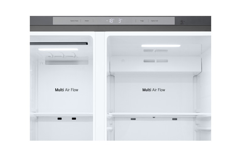 Показано детально внутрішнє оздоблення холодильника, а саме верхню стінку із елементом LED-підсвічування.