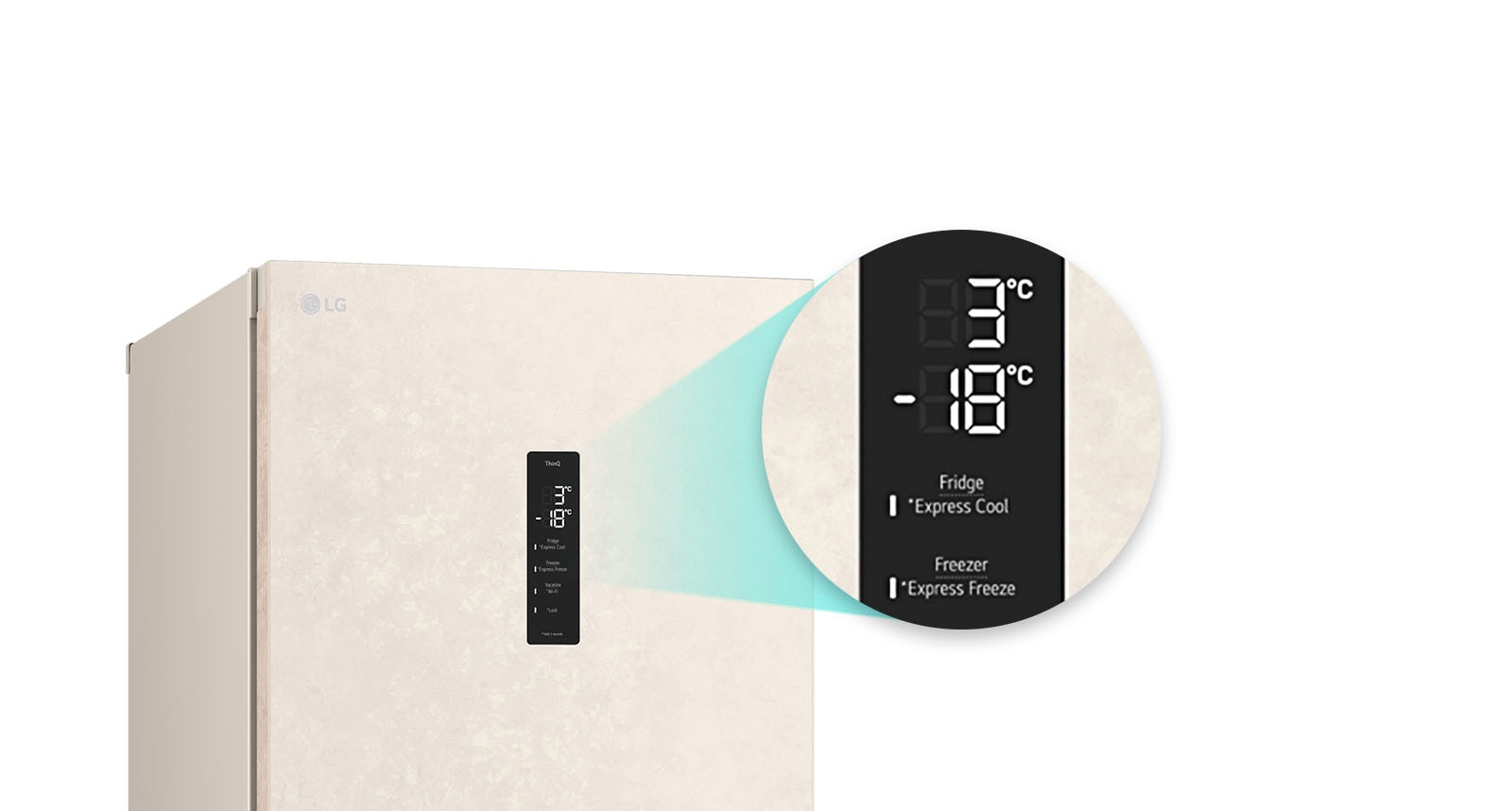 Збільшене зображення кнопки швидкого охолодження, розташованої у верхній частині холодильника.