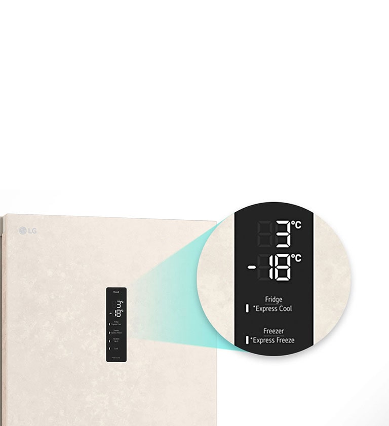 Збільшене зображення кнопки швидкого охолодження, розташованої у верхній частині холодильника.