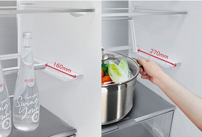 Складана полиця з регульованим простором для пляшок і каструль, що збільшує простір для зберігання.