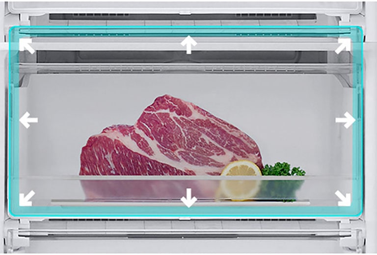  Зображене велике відділення для заморожування з великими шматками м’яса в ньому.