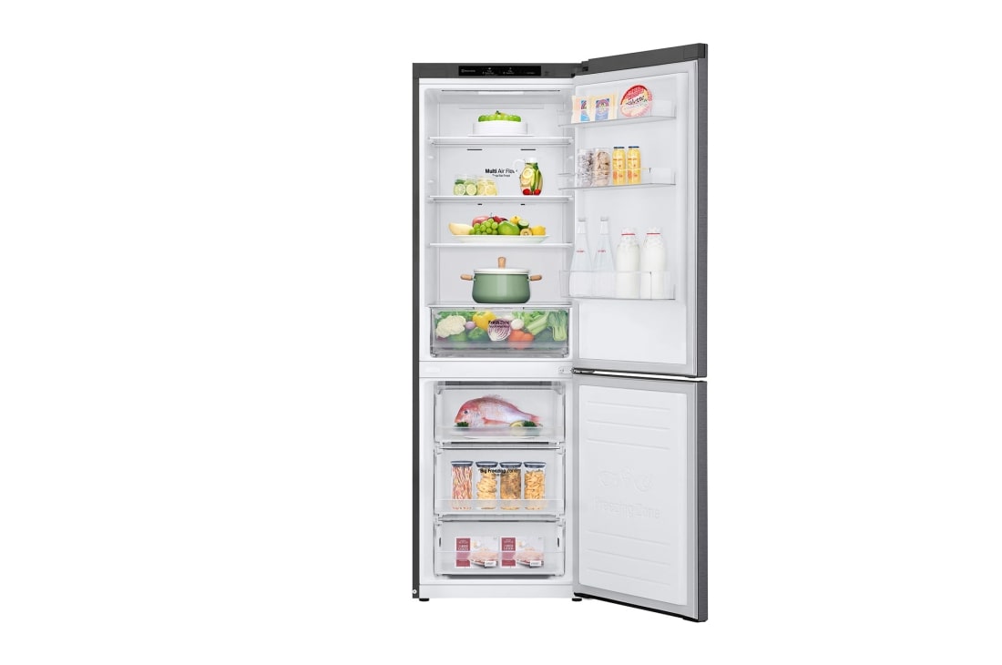 LG 341 л| Холодильник з нижньою морозильною камерою | DoorCooling+ | Інверторний компресор | Total No Frost , Front all door open with food, GC-B459SLCL, thumbnail 2