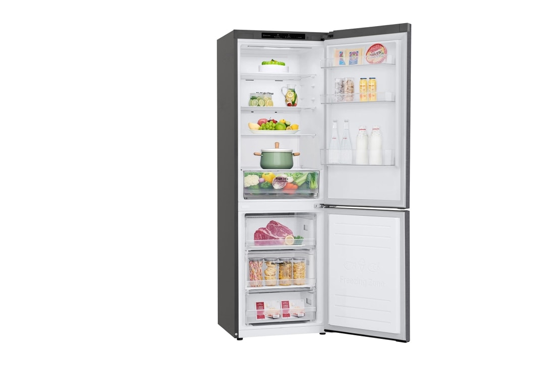 LG 341 л| Холодильник з нижньою морозильною камерою | DoorCooling+ | Інверторний компресор | Total No Frost , Left side all door open with food, GC-B459SLCL, thumbnail 9