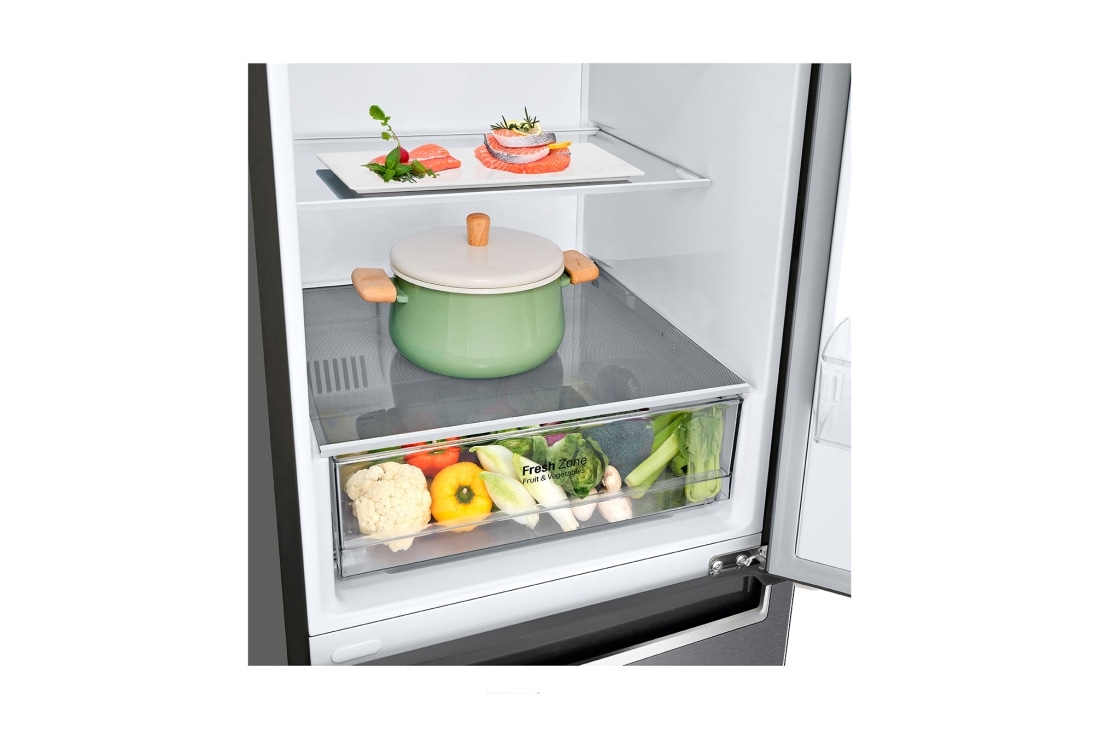 LG 341 л| Холодильник з нижньою морозильною камерою | DoorCooling+ | Інверторний компресор | Total No Frost , Drawer with food, GC-B459SLCL, thumbnail 10