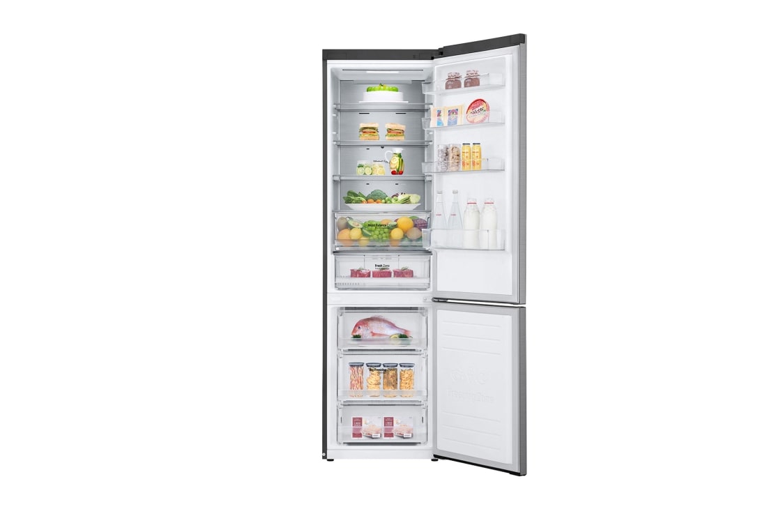 LG 384 л| Холодильник з нижньою морозильною камерою | DoorCooling+ | Інверторний компресор | Total No Frost 	, front all open food, GC-B509SMSM, thumbnail 2