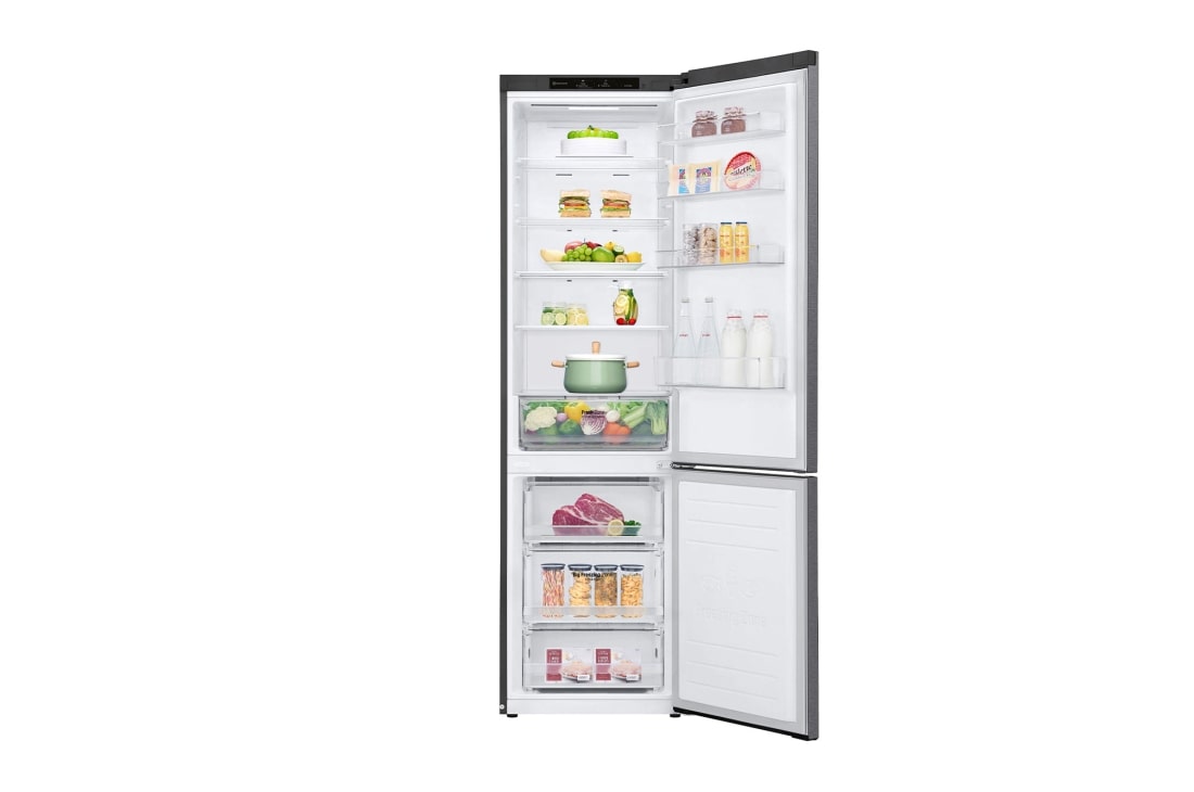 LG 384 л| Холодильник з нижньою морозильною камерою | DoorCooling+ | Інверторний компресор | Total No Frost ,  Front image opens with food, GC-B509SLCL, thumbnail 2