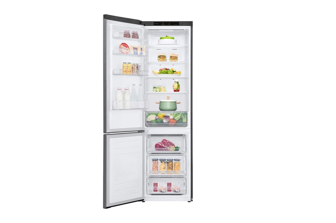 LG 384 л| Холодильник з нижньою морозильною камерою | DoorCooling+ | Інверторний компресор | Total No Frost , Front image opens with food, GC-B509SLCL, thumbnail 4