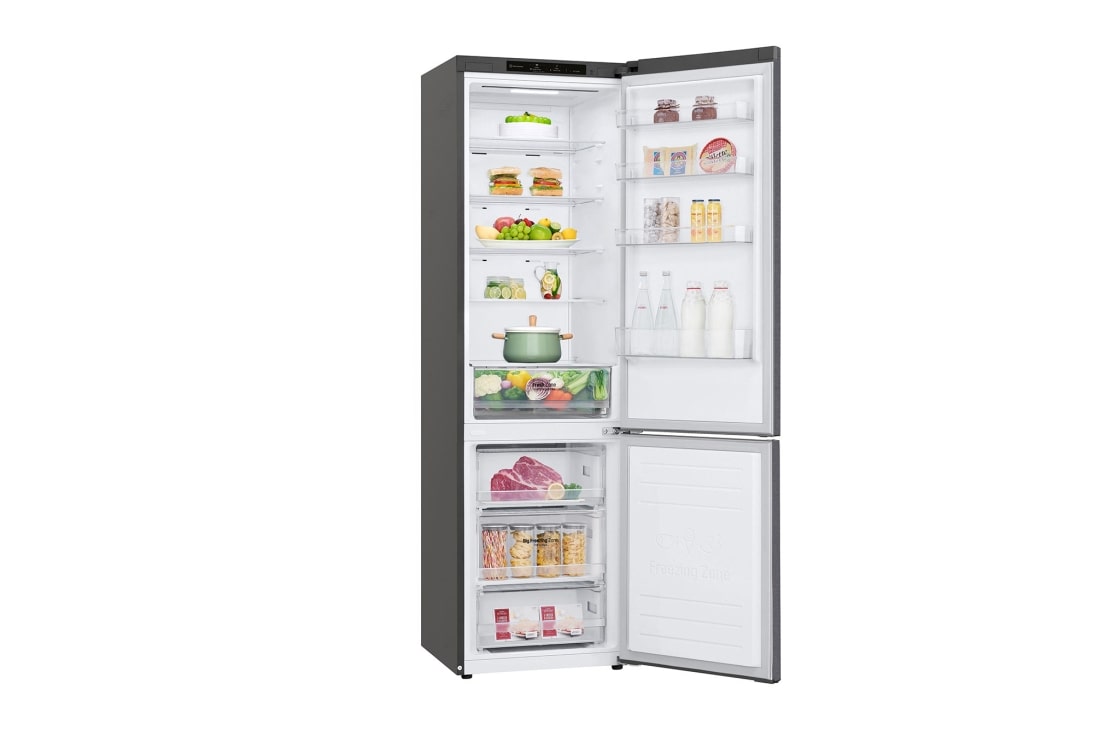 LG 384 л| Холодильник з нижньою морозильною камерою | DoorCooling+ | Інверторний компресор | Total No Frost , +15 degree side view with food, GC-B509SLCL, thumbnail 14