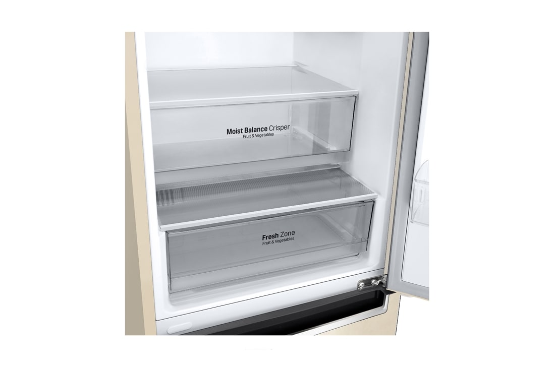 LG 384 л | Холодильник з нижньою морозильною камерою | DoorCooling+ | Інверторний компресор | Total No Frost , Висувний ящик з технологією Moist Balance Crisper, (без продуктів), GC-B509MEWM, thumbnail 9