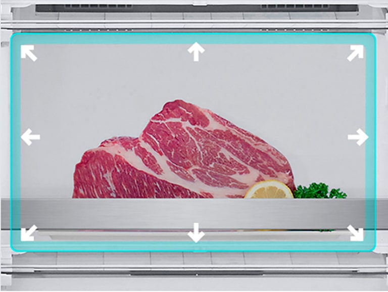 Зображене велике відділення для заморожування з великими шматками м’яса в ньому.