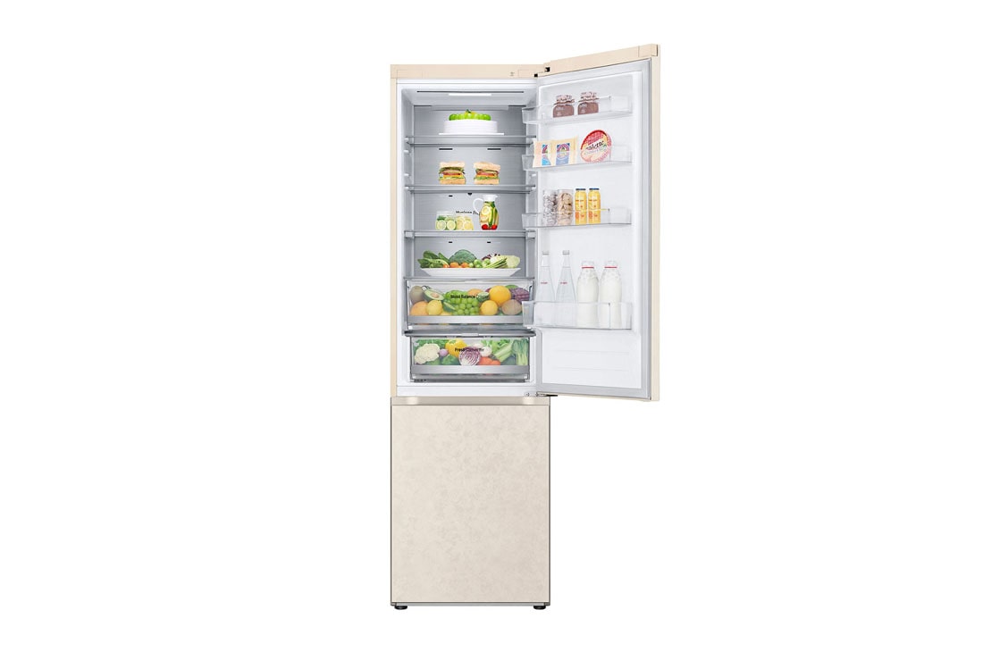 LG 387 л | Холодильник з нижньою морозильною камерою | DoorCooling+ | Інверторний компресор | Total No Frost, FrontTopOpen_Food view, GC-B509FEPW, thumbnail 6